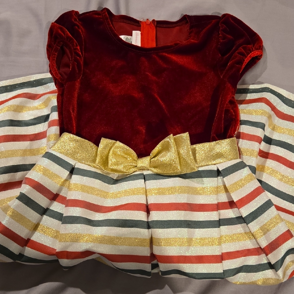 Bonnie Jean Velvet Red and Gold Striped Dance Costume